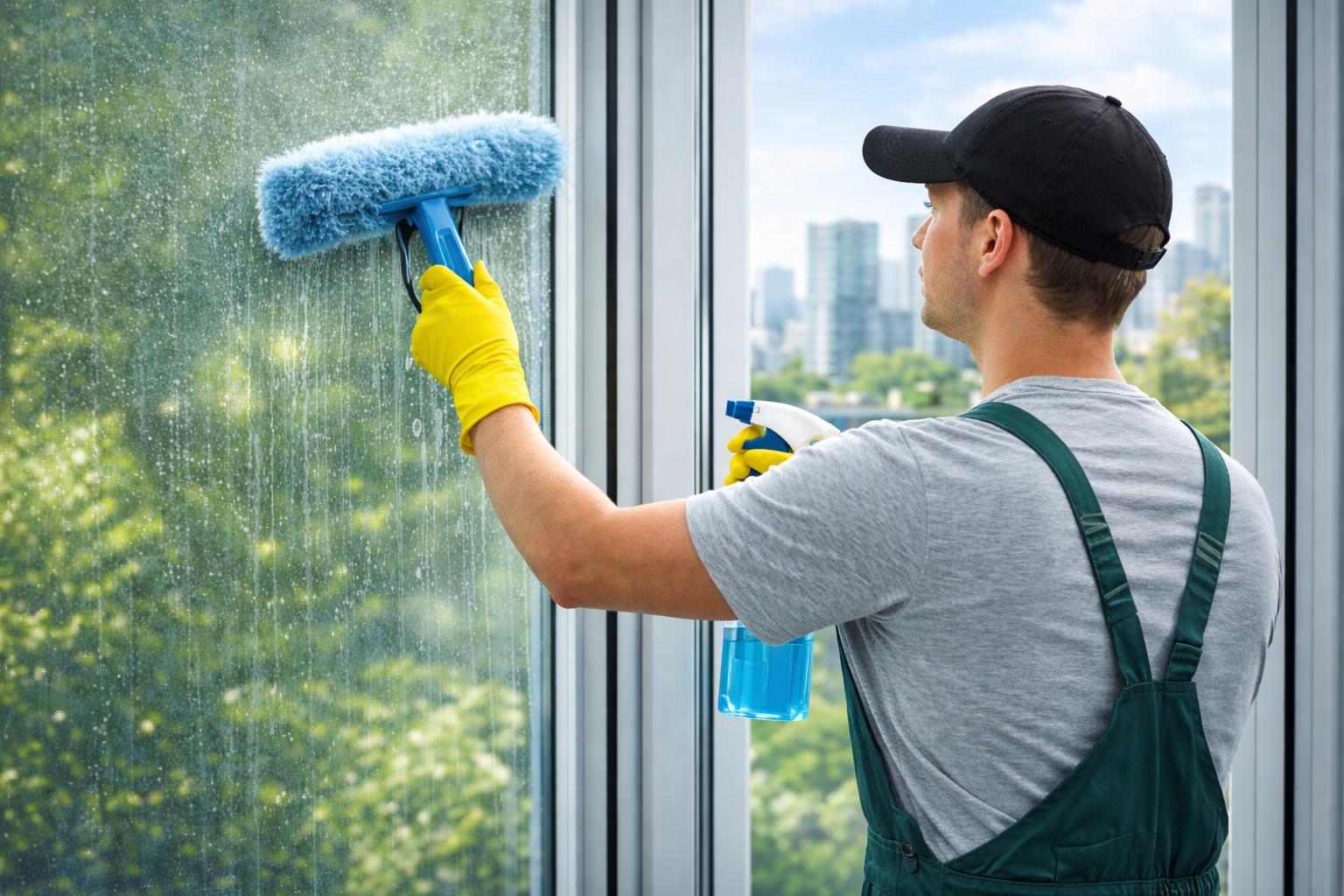 Professionelle Fensterreinigung mit Mikrofasertuch