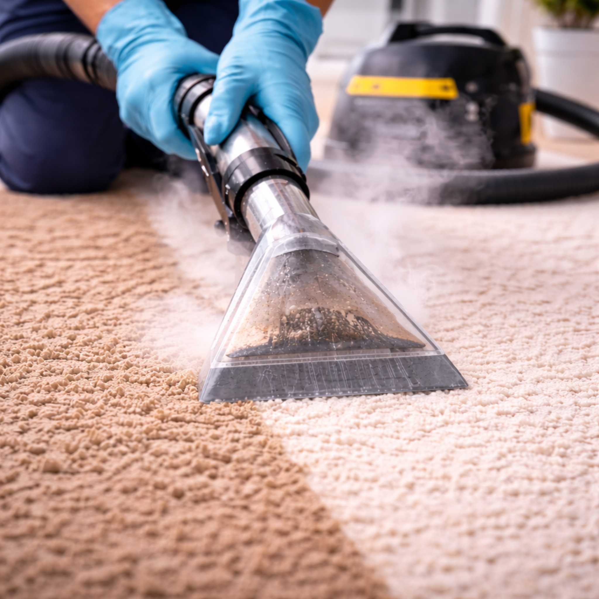 Teppichreinigung mit professionellem Gerät für hygienisch saubere Teppiche